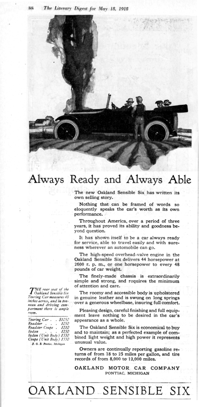 1918 Pontiac Auto Advertising